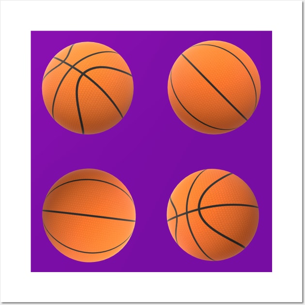 Basketball Lovers Basketballs Pattern for Fans and Players (Purple Background) Wall Art by Art By LM Designs 